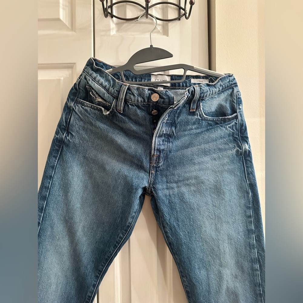 FRAME $258 Le Slouch Straight Leg Jeans In Blue Wash Size 25 - Picture 3 of 11